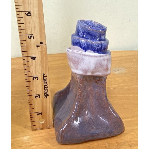 Vintage 5.5" Abstract Hand-Painted Redware Studio Art Pottery Pinched Vase - Picture 10 of 11